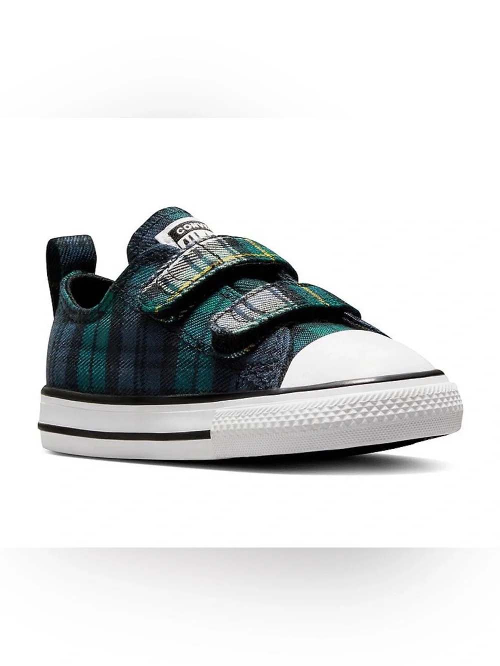 New Converse Chuck Taylor Green Plaid Toddler Boys Sz 10 10T Velcro straps